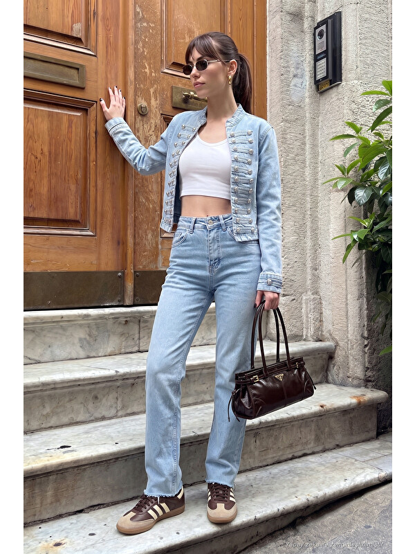 Lela Pamuklu Yüksek Bel Düz Paça Jeans 7031007