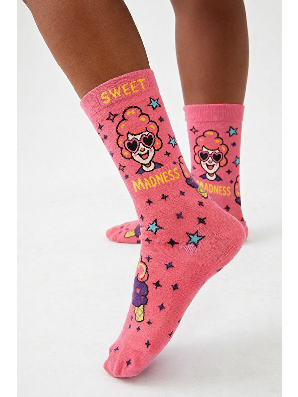 Katia And Bony Unisex Popart Desenli Çorap Koyu Pembe