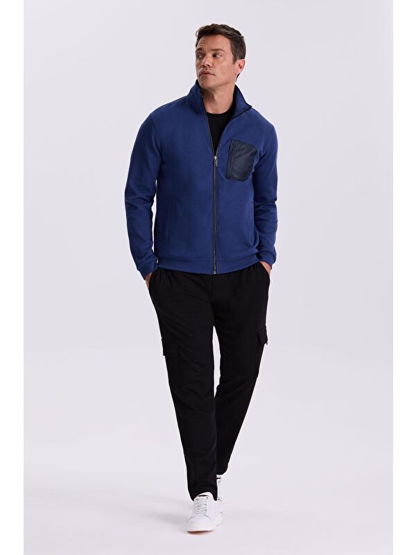 JAKAMEN İndigo Slim Fit Fermuarlı Pamuklu Elastanlı Eşofman Üstü