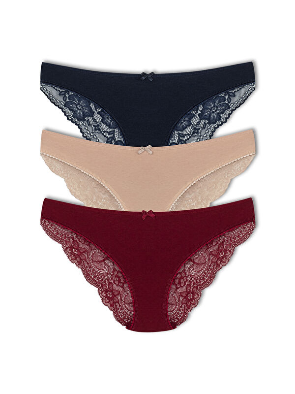 Hnx Pamuklu Arkası Yarım Dantel Slip Kadın Külot 3'lü