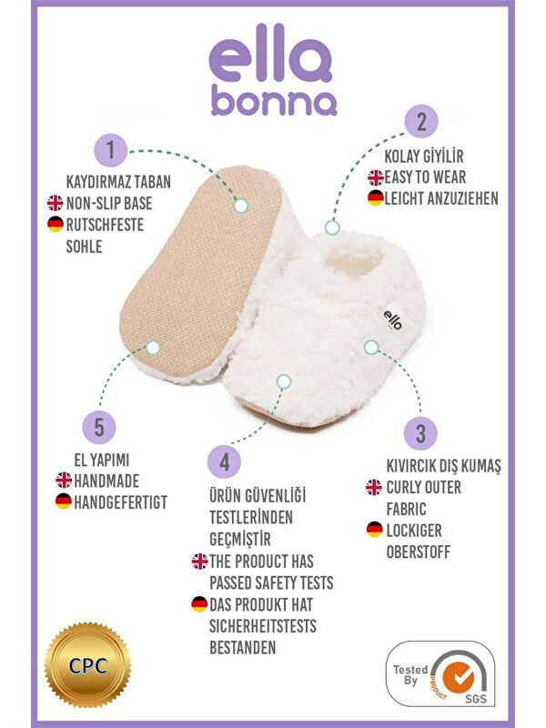 Teddy Bebek Patiği Ev Pandufu, Kaydırmaz Taban, Organik Pamuk Astar Kreş Ayakkabısı - Görsel 4