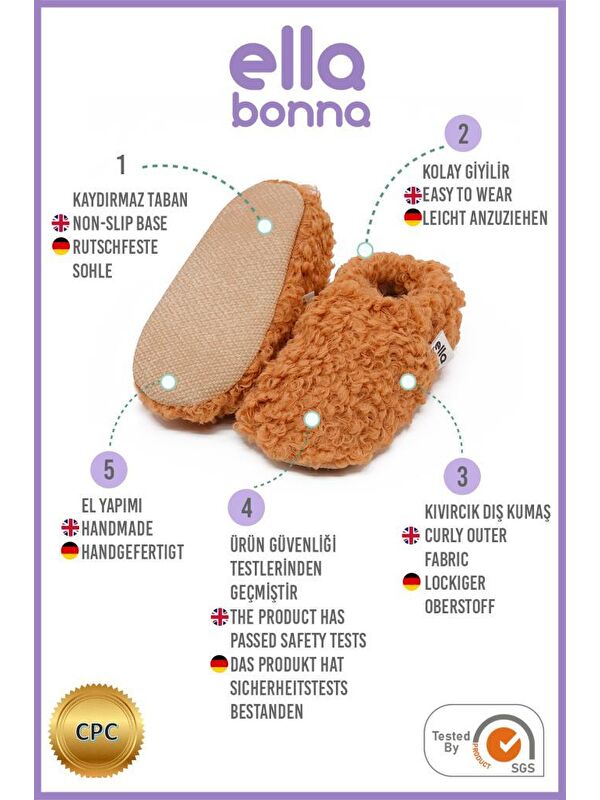 Teddy Bebek Patiği Ev Pandufu, Kaydırmaz Taban, Organik Pamuk Astar Kreş Ayakkabısı - Görsel 4