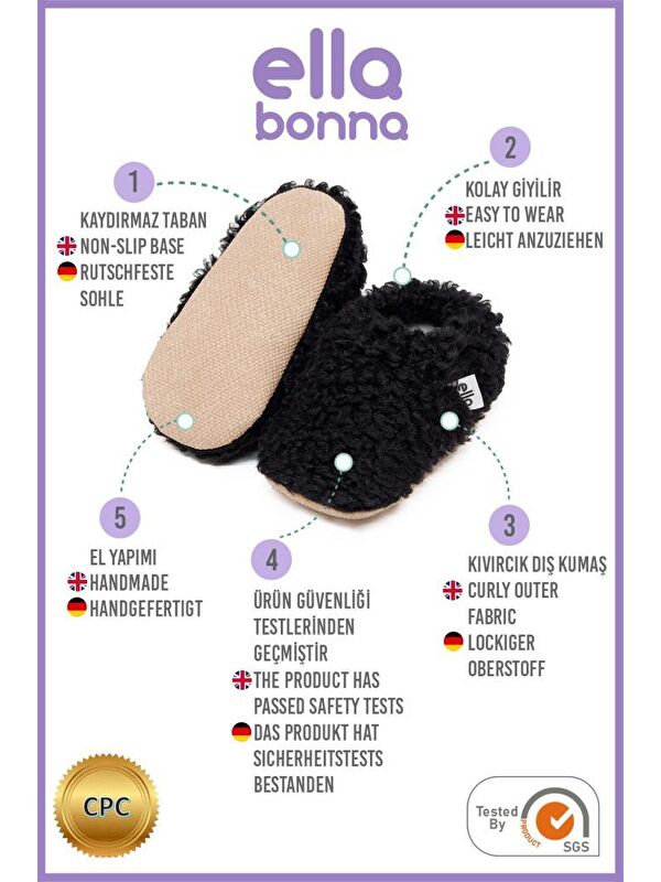 Teddy Bebek Patiği Ev Pandufu, Kaydırmaz Taban, Organik Pamuk Astar Kreş Ayakkabısı - Görsel 4