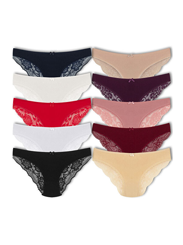 Hnx Pamuklu Arkası Yarım Dantel Slip Kadın Külot 10'lu