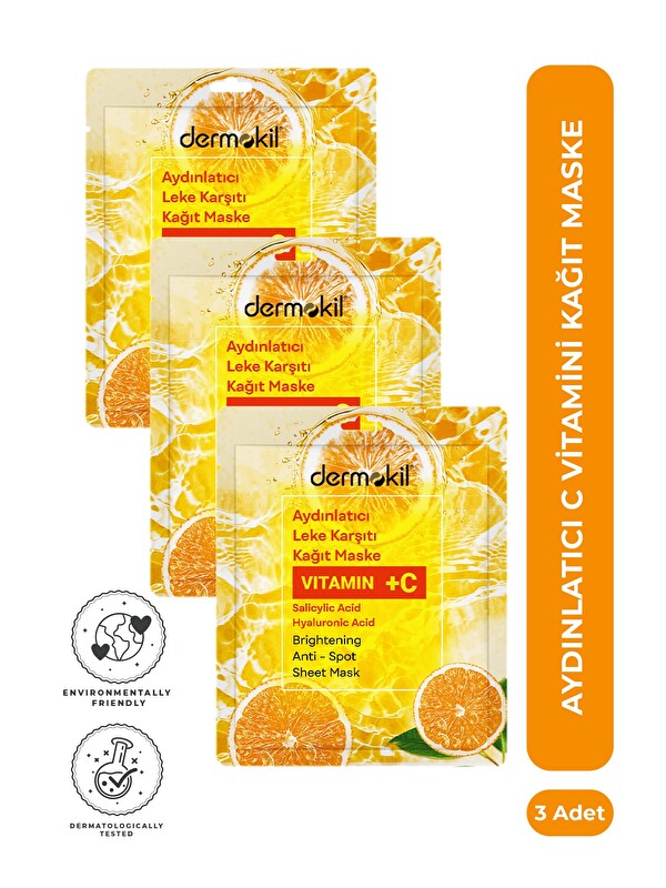 Dermokil Aydınlatıcı C Vitaminli Kağıt Yüz Maskesi 20 ml x 3 Adet