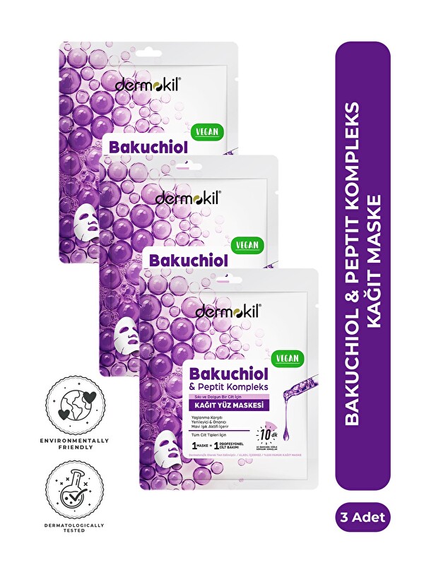 Dermokil Bakuchiol & Peptit Kompleks Yaşlanma Karşıtı ve Onarıcı Kağıt Yüz Maskesi 20 ml x 3 Adet