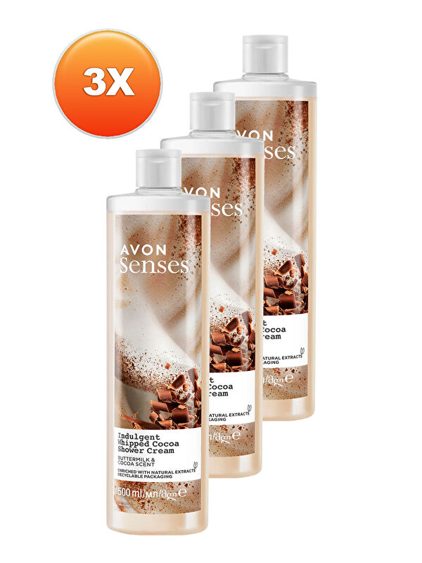 AVON Senses Indulgent ButterMilk ve Kakao Özü İçeren Duş Kremi 500 Ml. Üçlü Set