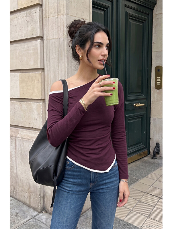 Lela Kayık Yaka Çift Katlı Görünümlü Kadın Bluz 5866954