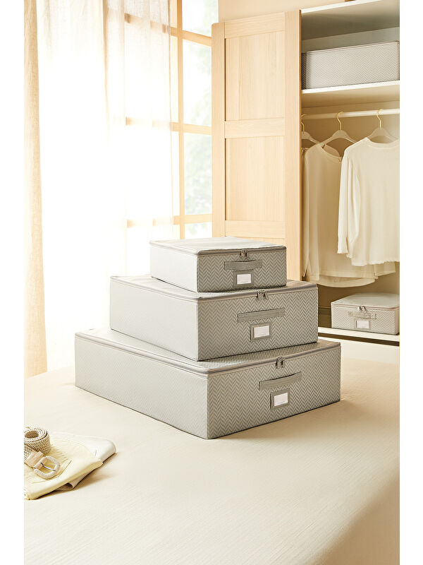Ocean Home Textile 3'lü Gri Balıksırtı Destekli Hurç Set 31 x 38 x 12 + 45 x 55 x 18 + 55 x 70 x 18 cm