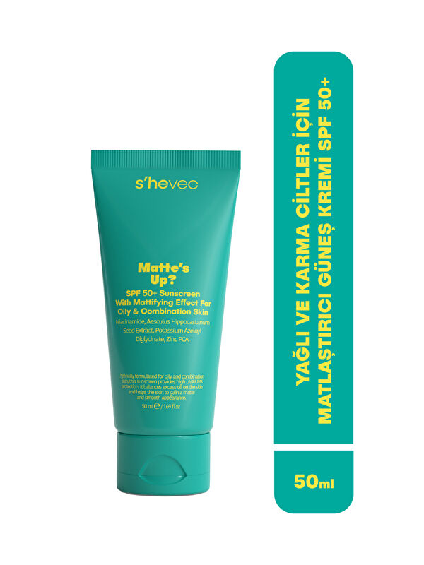 shevec Yağlı ve Karma Ciltler İçin Matlaştırıcı Vegan Güneş Kremi SPF50+ 50 ml Matte's Up?