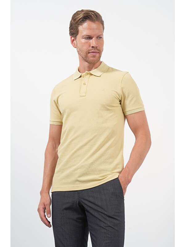 İMZA Sarı Polo Yaka Pike Kısa Kol Slim Fit Pamuklu Hediye Kutulu Tişört 1011260169