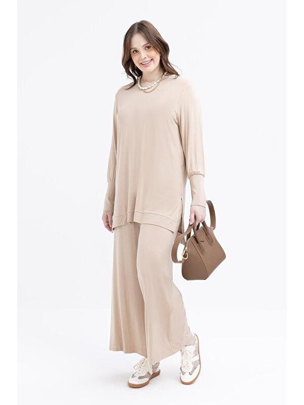 ALLDAY Bej-Büyük Beden Pantolonlu Takım