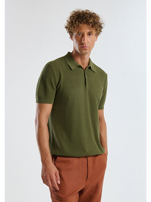 United Colors Of Benetton Erkek Haki %100 Pamuk Regular Fit Triko Polo Tişört