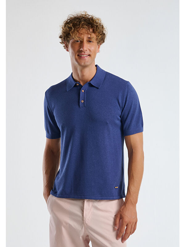 United Colors Of Benetton Erkek Lavanta Mavisi Kenevir Karışımlı Regular Fit Triko Polo Tişört