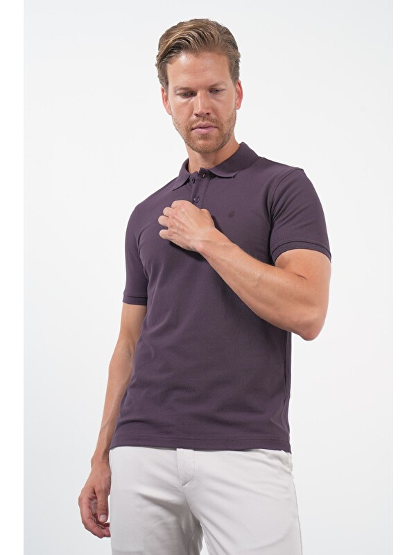 İMZA Mor Polo Yaka Pike Kısa Kol Slim Fit Pamuklu Hediye Kutulu Tişört 1011260169