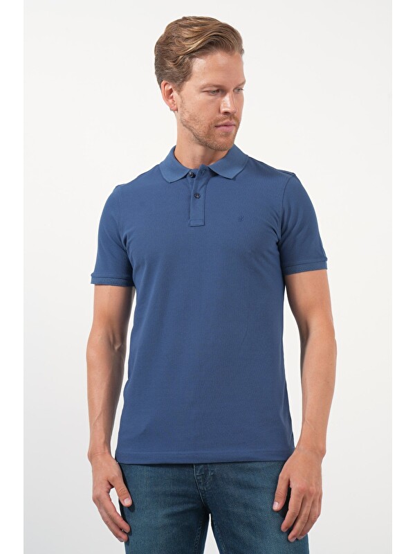 İMZA İndigo Polo Yaka Pike Kısa Kol Slim Fit Pamuklu Hediye Kutulu Tişört 1011260169