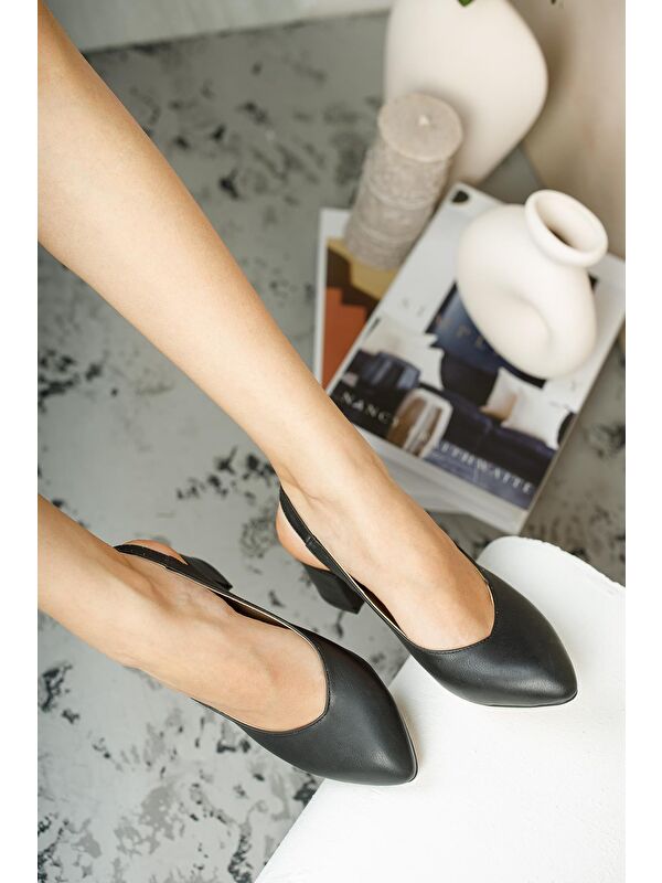 W0711 Kadın Arkası Açık Klasik Günlük Tarz Şık ve Rahat Topuklu Ayakkabı - Görsel 4