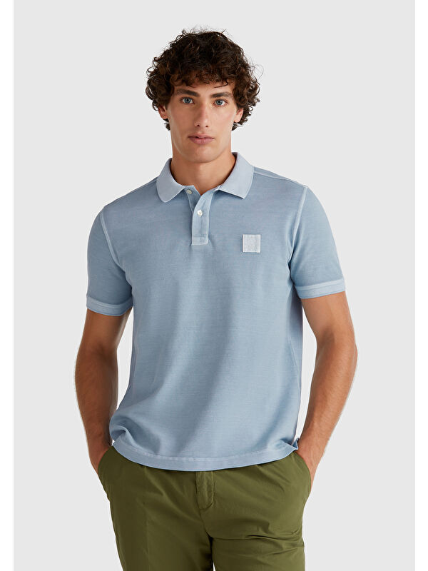 United Colors Of Benetton Erkek Açık Mavi %100 Organik Pamuk Regular Fit Polo Tişört