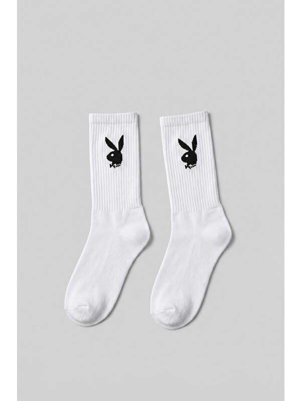 Abluka Online Unisex Fitilli Pamuklu Tavşan Figürlü Tenis Çorabı Beyaz
