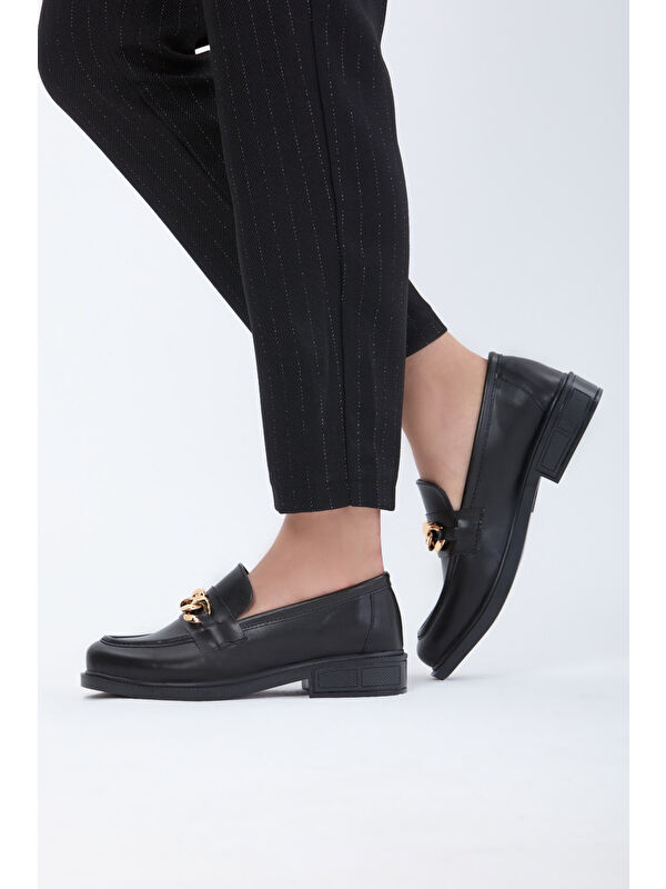 Kadın Siyah Suni Deri Tokalı Ayakkabı - 27080 - Görsel 3