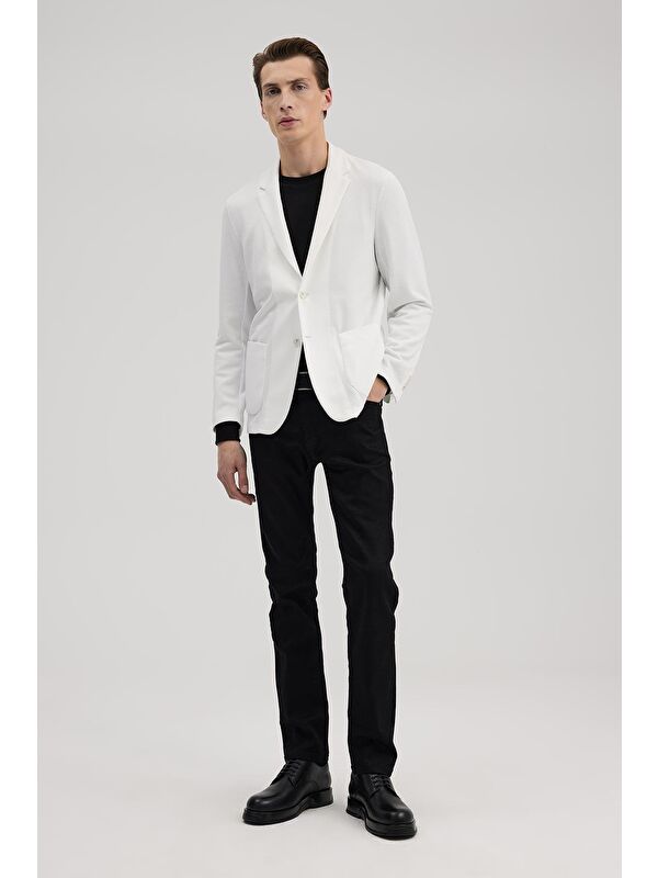 JAKAMEN Beyaz Slim Fit Mono Yaka Torba Cep Ceket