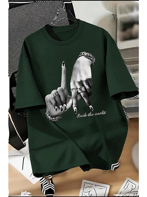 Oksit LA El İşareti Ön Baskılı Sokak Modası Unisex T-Shirt