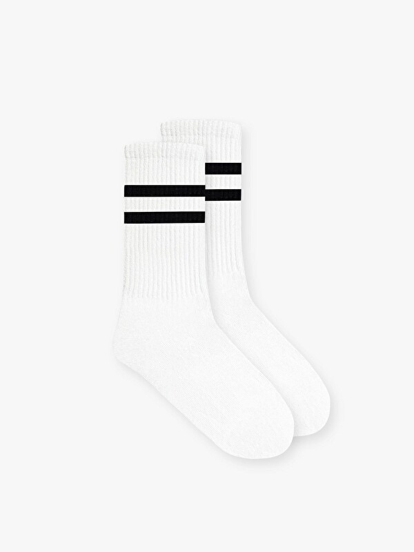 Abluka Online Unisex Çizgili Desenli Uzun Kolej Tenis Soket Çorap Siyah