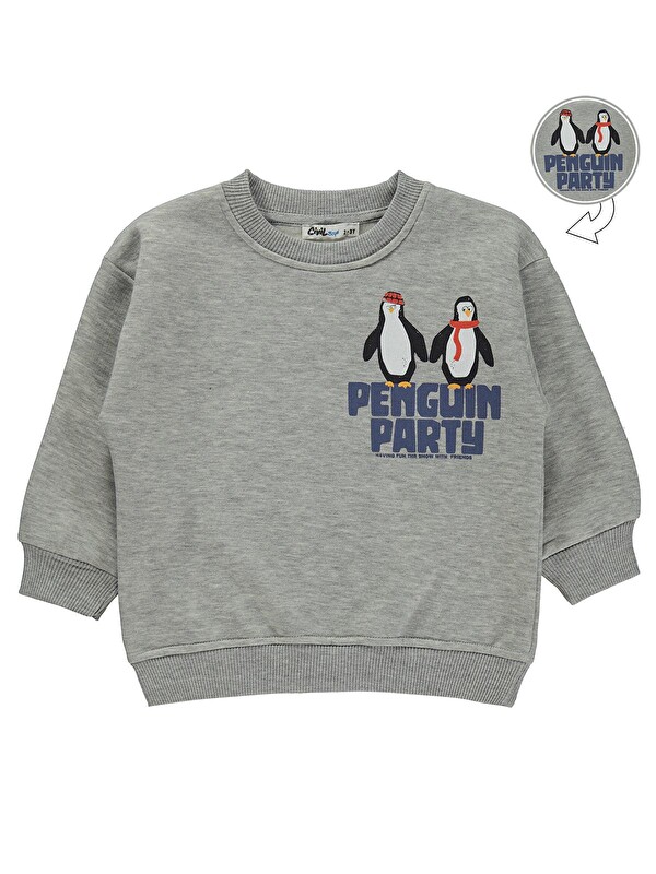 Civil Boys Penguın Party Baskılı 2-5 Yaş Sweatshirt - Gri