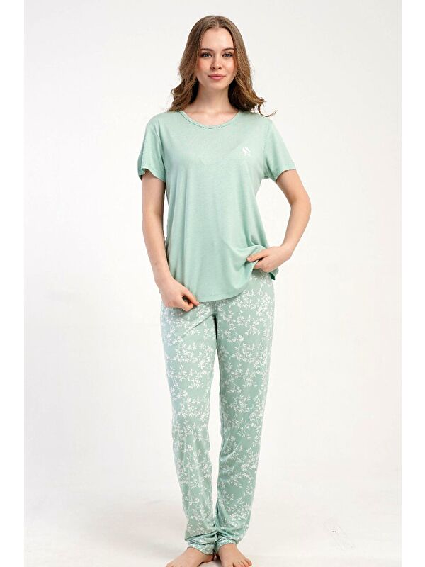 C&City Yuvarlak Yaka Kısa Kollu Pijama Takımı Yeşil-512217