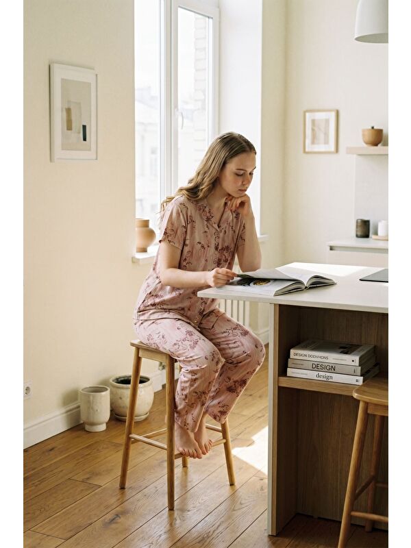 C&City Gömlek Yaka Önden Düğmeli Pijama Takımı Krem-512244