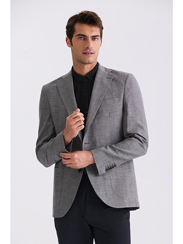 JAKAMEN Antrasit Slim Fit Mono Yaka Keten Spor Ceket
