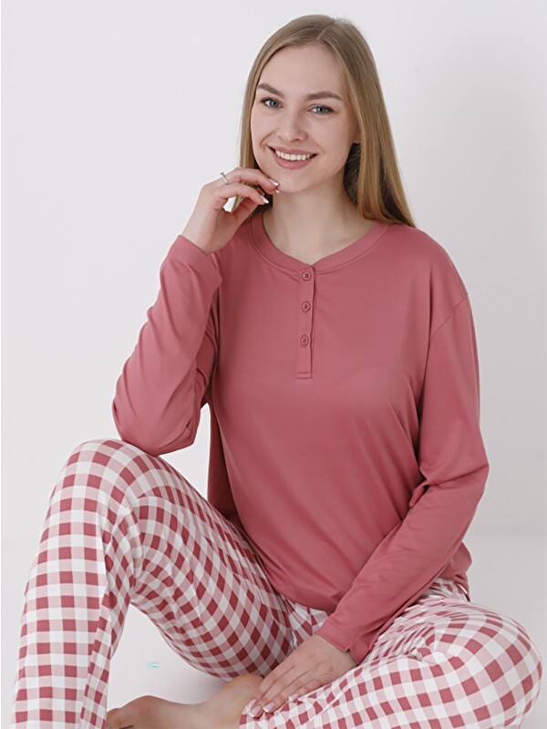 Dofi· Dofi Kadın Patlı S-XL Pijama Takımı - Turuncu