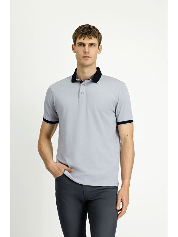 Kiğılı Polo Yaka Regular Fit Desenli Pamuklu Büyük Beden Tişört