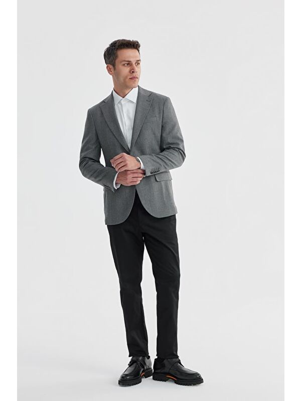 JAKAMEN Gri Slim Fit Ekose Kareli Çift Yırtmaçlı Ceket