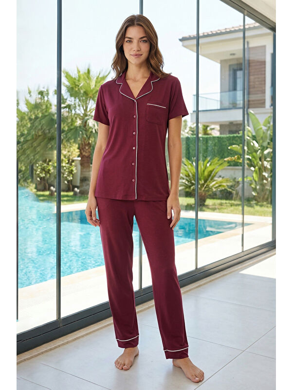 Remsa Kadın Penye Kısa Kol Pijama Takımı 3364 Bordo