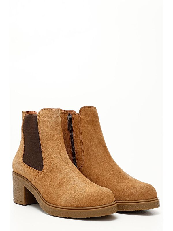 TABA Hakiki Deri Yuvarlak Burun Topuklu Kadın Günlük Chelsea Bot 51488 - Görsel 3