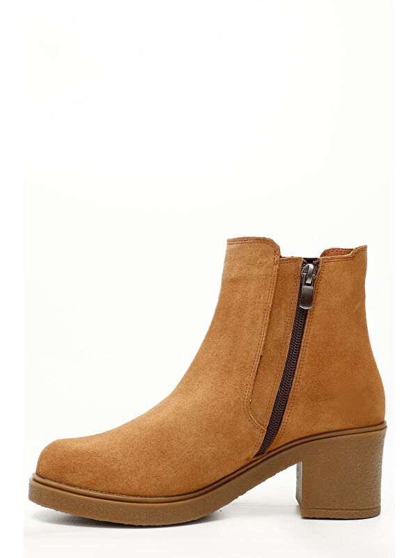 TABA Hakiki Deri Yuvarlak Burun Topuklu Kadın Günlük Chelsea Bot 51488 - Görsel 4