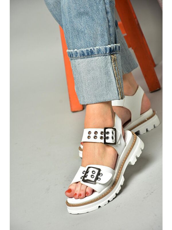 S9960740 Beyaz Kadın Sandalet - Görsel 7