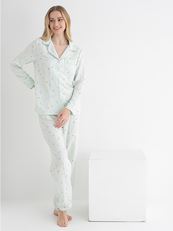 Dofi· Dofi Kadın Desenli S-XL Pijama Takımı - Yeşil