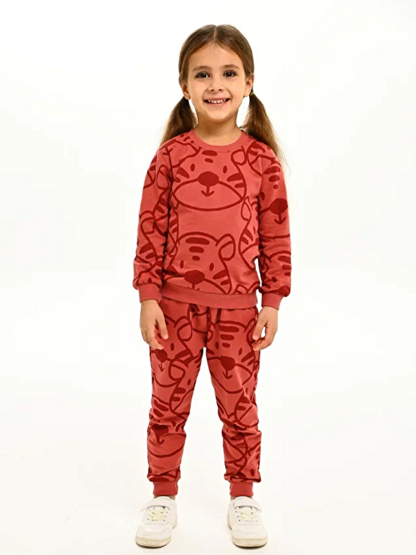 Luggi Baby Bisiklet Yaka Baskılı Kız Bebek Sweatshirt ve Eşofman Alt 2'li