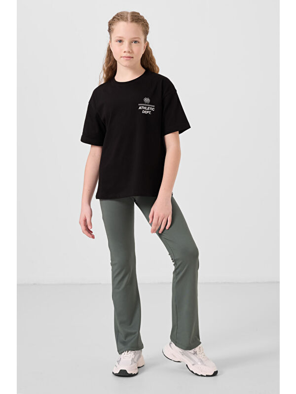 Tommylife Haki Esnek Standart Fit Basic Performans İspanyol Paça Kız Çocuk Tayt - 75193