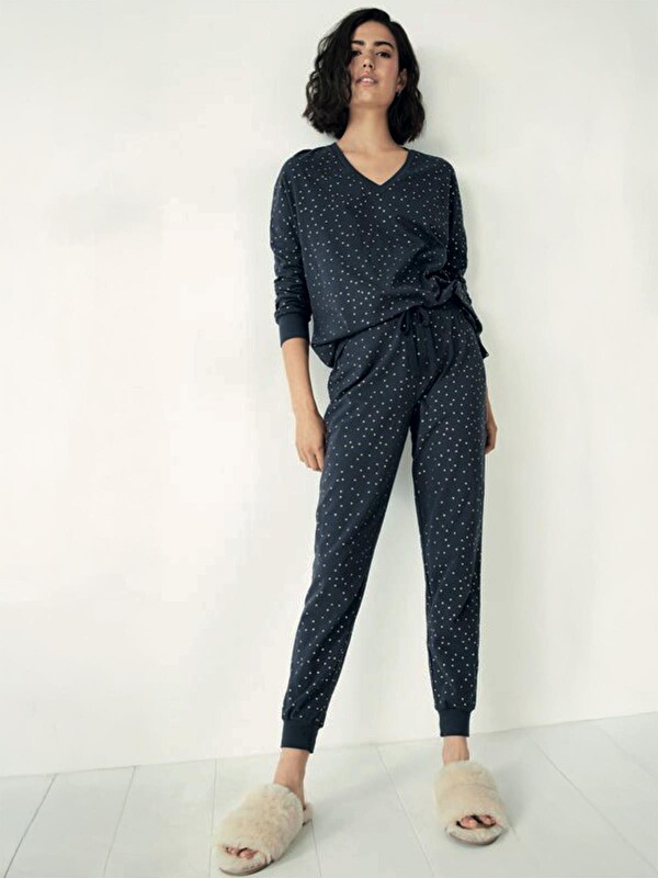 Dofi· Dofi Kadın V Yaka S-XL Pijama Takımı - Lacivert