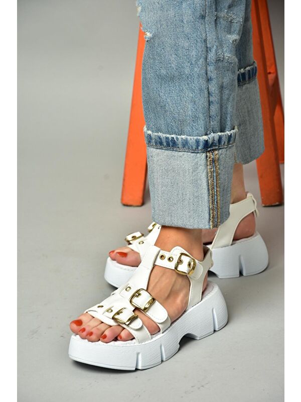 S9739662 Beyaz Kadın Sandalet - Görsel 7