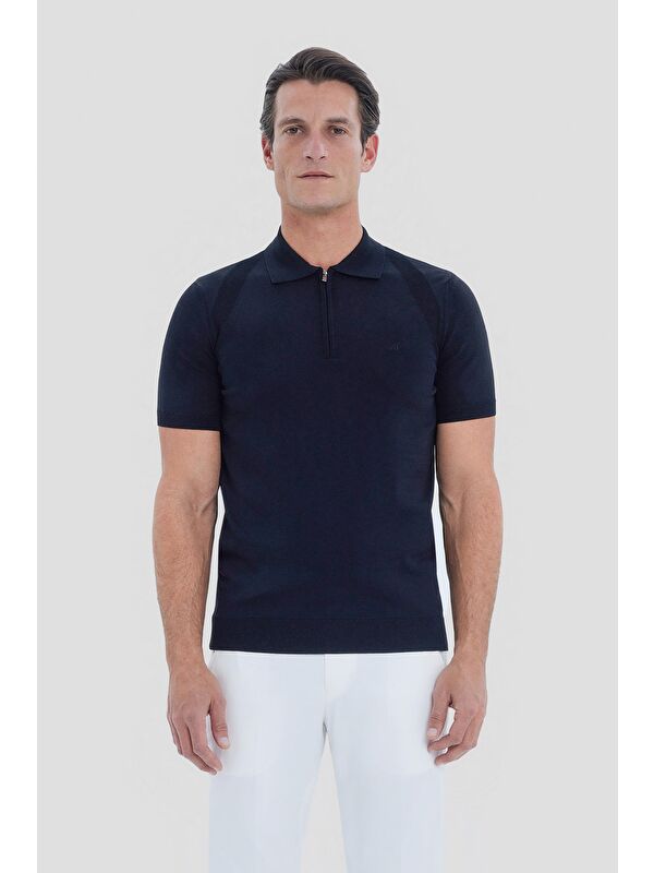 Sabri Özel Siyah Regular Fit Dokulu Triko Polo Yaka Tişört