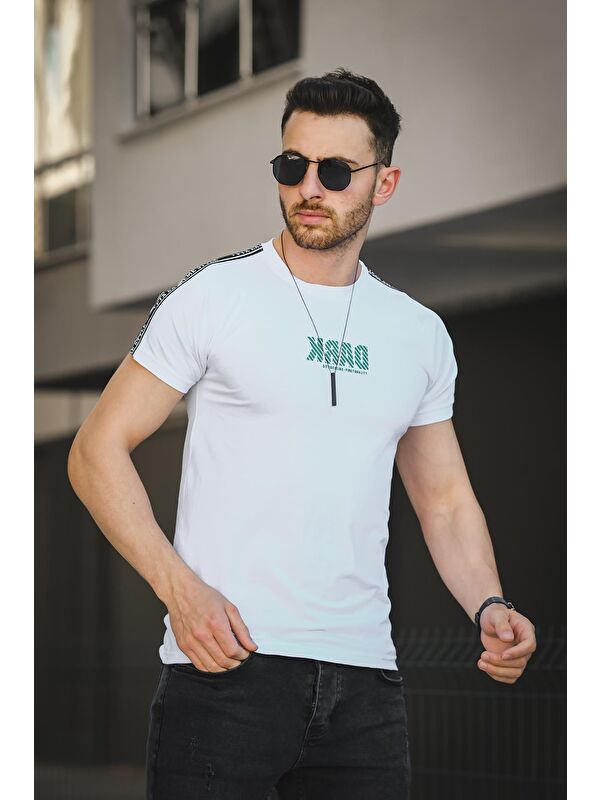 Oksit Dark Baskılı Omuz Şeritli Slim Fit Likralı Erkek Tişört