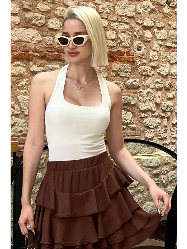 Madmext Beyaz Halter Yaka Boyun Askılı Atlet Mg2146