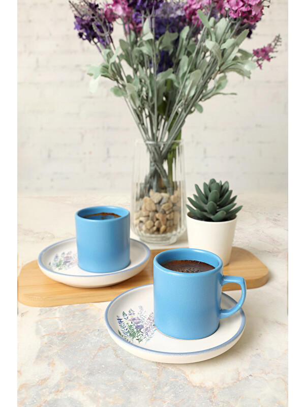 Keramika Elegant Blossoms Mavi Kahve Takımı 4 Parça 2 Kişilik