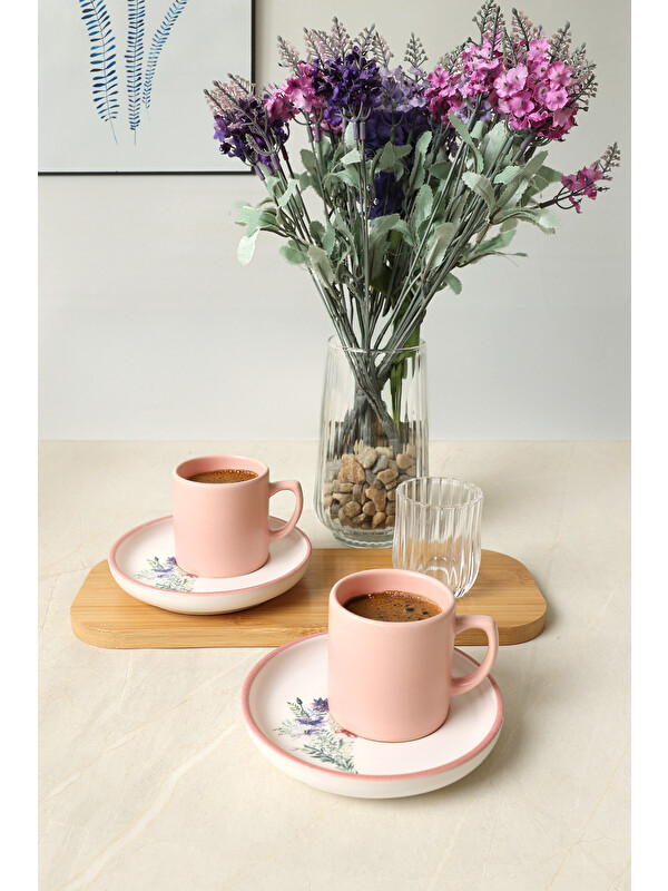 Keramika Elegant Blossoms Pembe Kahve Takımı 4 Parça 2 Kişilik