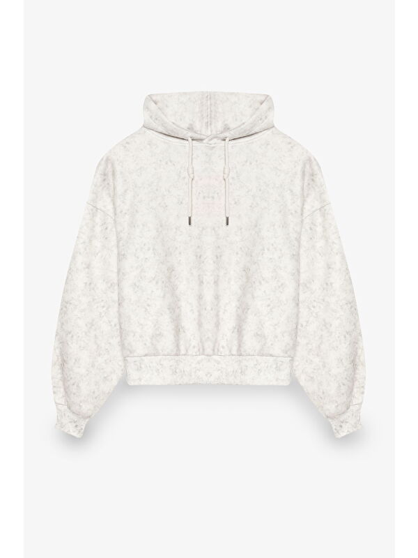 QUZU Kapüşonlu Yıkama Efektli Oversize Sweatshirt Ekru