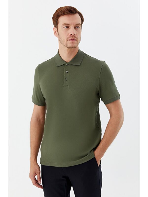 Sabri Özel Düğmeli Polo Yaka Erkek T-Shirt Haki